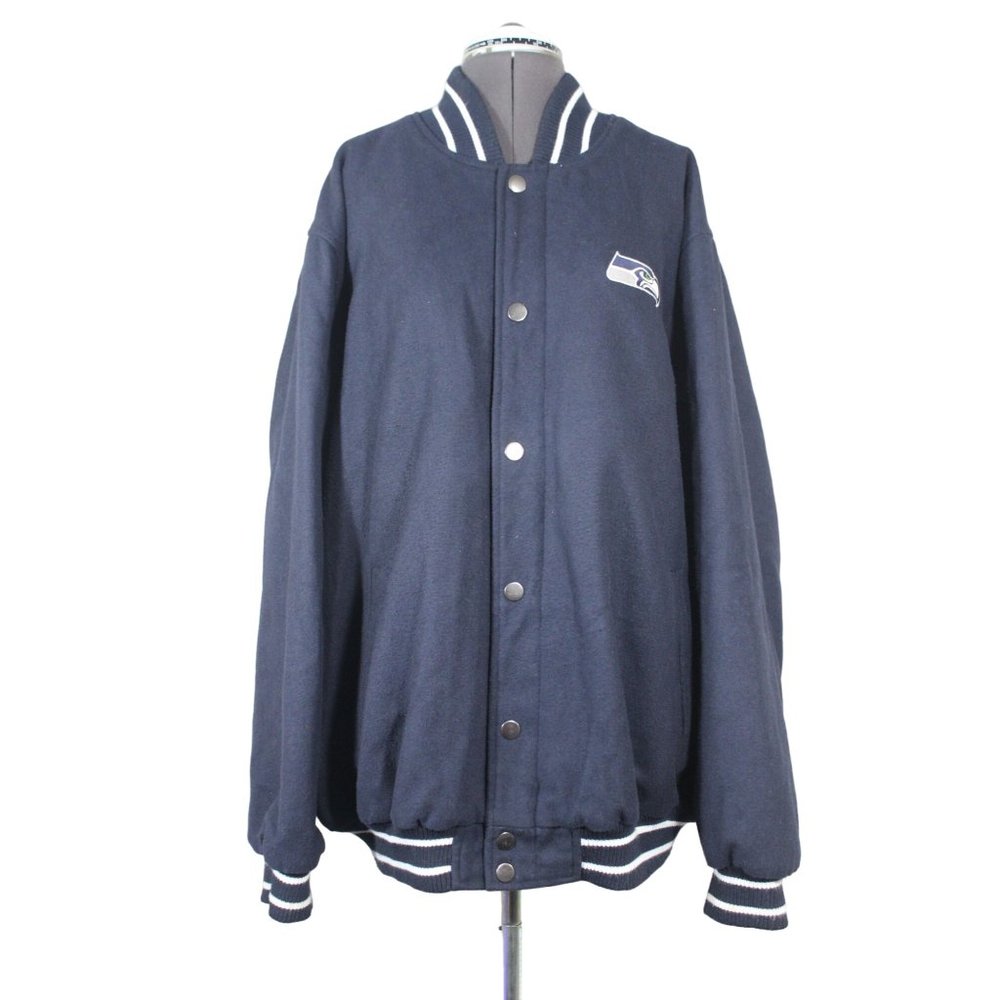 NFL Seahawks Super Bowl Champions wool blend snap‎ button front letter jacket
